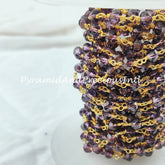 Amethyst Wire Wrapped Beaded Chain, 14K Gold Plated 5-6mm Beaded Chain, DIY Crystal Wire Wrapped Rosary Chain– SELLING BY FOOT
